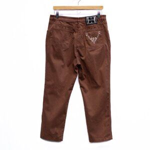 Vtg Escada Pants Women 40 Brown‎ Embroidered Cropped Stretch Germany Ley